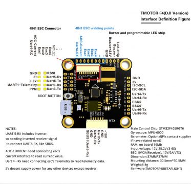 T-Motor F4 (DJI HD verzió) Repülés vezérlő